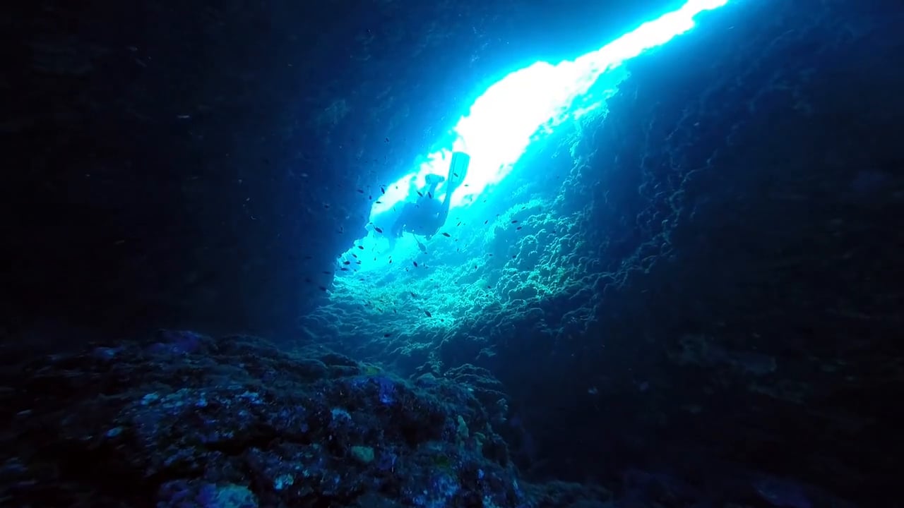 Swimming through the cave